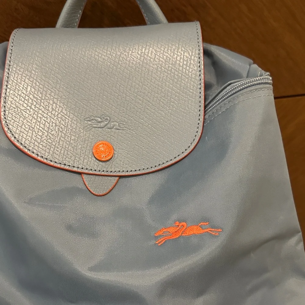 Longchamp Blue Backpack with Orange Accents